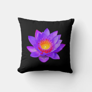 Violet Lotus Flower on Black Throw Pillow