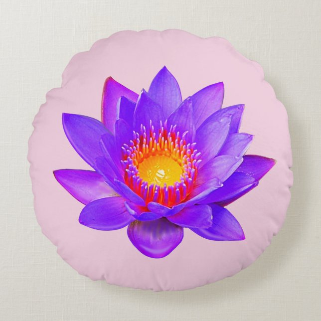Violet Lotus Flower on Light Pink Round Pillow (Front)