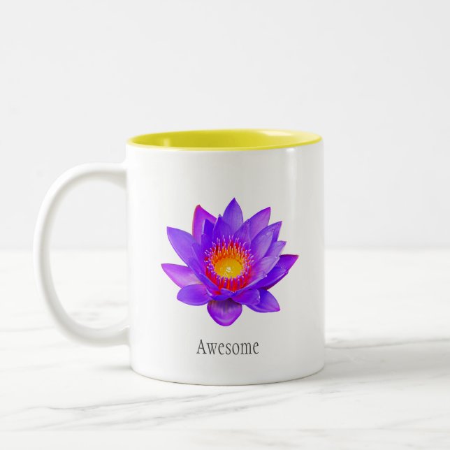 Violet Lotus Flower on White Two-Tone Coffee Mug (Left)