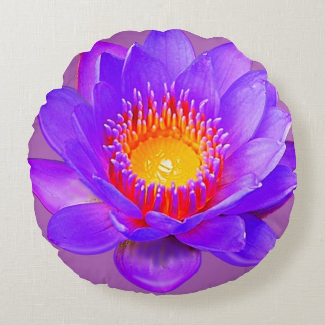 Violet Lotus Flower Round Pillow (Front)
