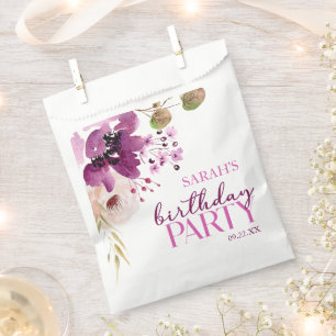 Violet Magenta Purple Floral Birthday Party Favour Bag