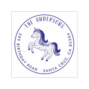 Violet Magical Unicorn Family Name Return Address Self-inking Stamp