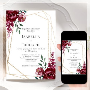 Violet Marsala Red Floral Faire-part de mariage