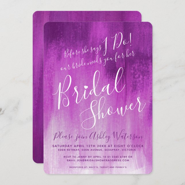 Violet mauve art nuptiale invitations de douche (Devant / Derrière)