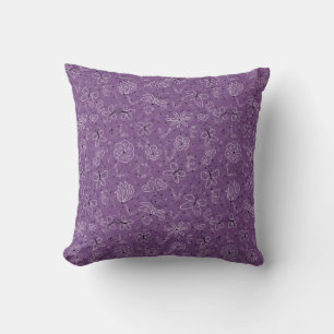 Violet Mauve Butterfly LOVE - seamless pattern. Throw Pillow