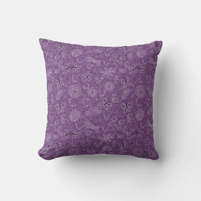 Violet Mauve Butterfly LOVE - seamless pattern.    Throw Pillow (Front)