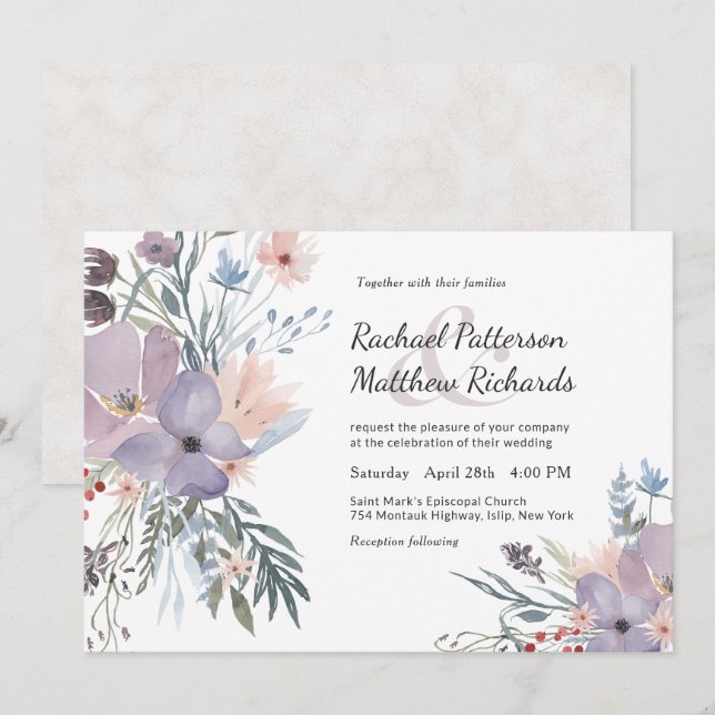 Violet Meadow Watercolor Floral Wedding Invitation (Front/Back)