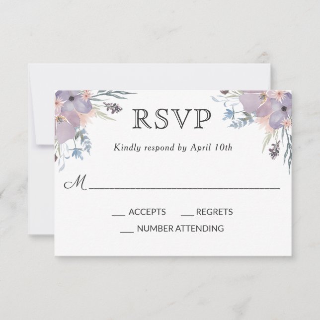 Violet Meadow Watercolor Floral Wedding RSVP Card (Front)