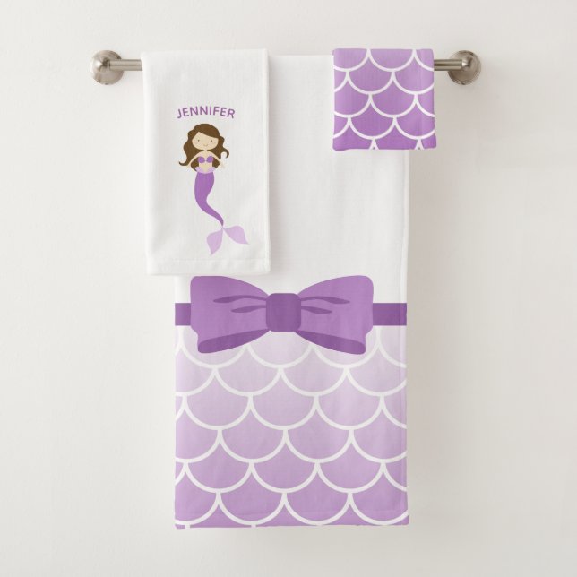 Violet Mermaid Personalized Bath Towel Set (Insitu)