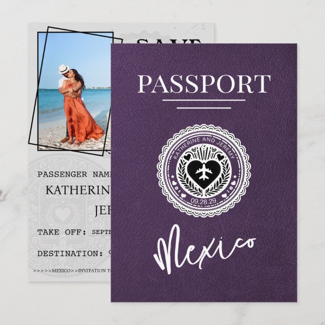 Violet Mexico Passport Save The Date (Front/Back)