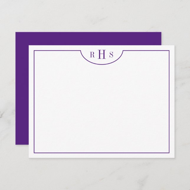Violet Minimalist Three Monogram One Border Card (Front/Back)