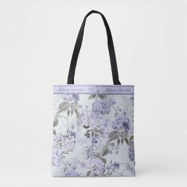 Violet & Mint Hydrangea & Lilacs Personalized Tote (Front)