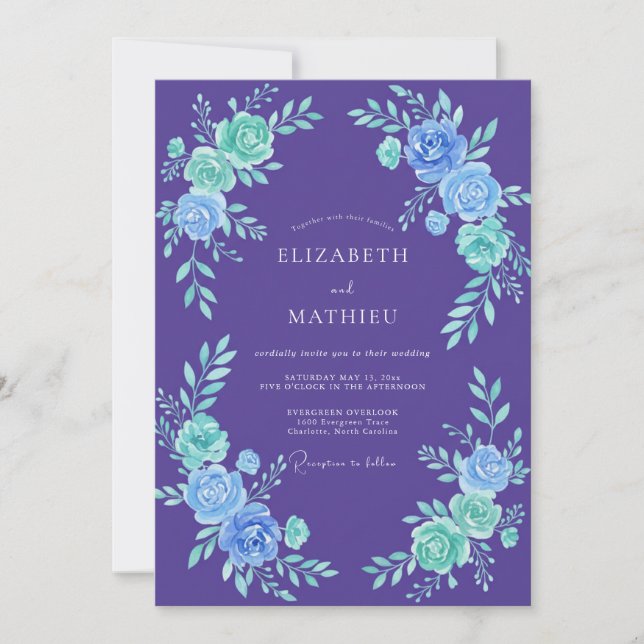 Violet Mint Painted Wedding Invitation (Front)