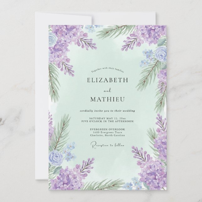 Violet Mint Wisteria Wedding Invitation (Front)