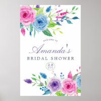 Violet Mix Watercolor Floral Bridal Shower Welcome
