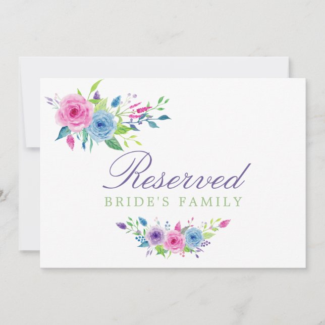 Violet Mix Watercolor Floral Wedding Reserved Sign (Front)
