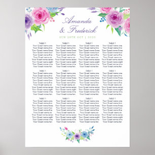 Violet Mix Watercolor Floral Wedding Seating Chart