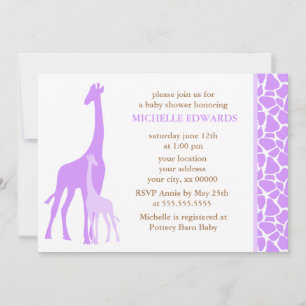 Violet Mom and Baby Giraffe Baby Shower Invitation