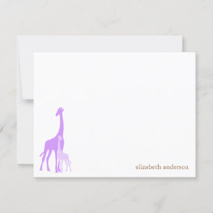 Violet Mom and Baby Giraffe Thank You Cards