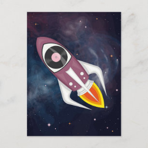 Violet Musical rocket in outer space Postcard