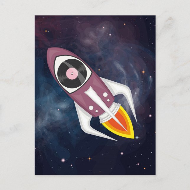 Violet Musical rocket in outer space Postcard (Front)
