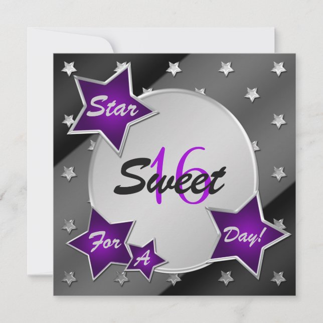 Violet, Noir, Argent Étoiles Sweet 16 Invitation (Devant)