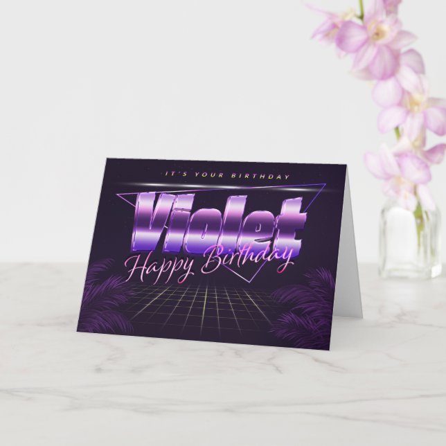 Violet Nom Prénom lila retro Carte Anniversaire (Orchidée)
