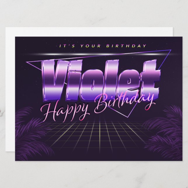 Violet Nom Prénom lila retro Carte Anniversaire (Devant / Derrière)