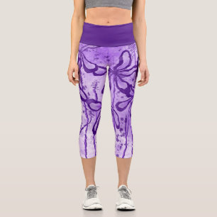 Violet Paint Splatter & Lilies Capri Leggings