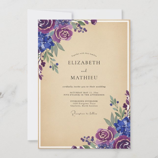 Violet Painted Peony Wedding Invitation (Front)