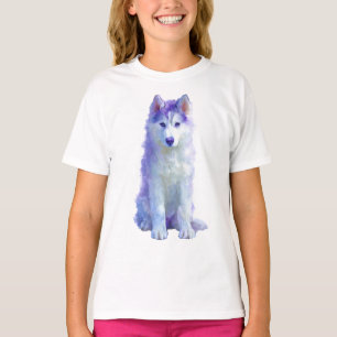 Violet Painted Siberian Husky Pup Kids T-Shirt