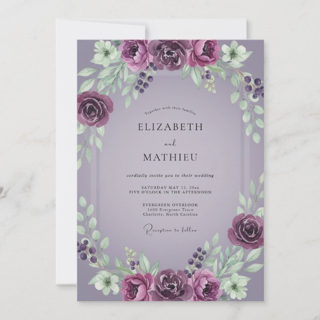 Violet Painted Wreath Wedding Invitation (Front)
