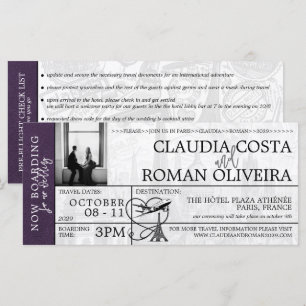 Violet Paris Mariage Boarding Pass Invitation