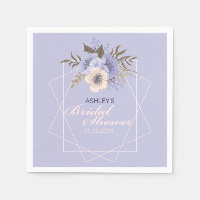 Violet Peach Pastel Geometric Roses Bridal Shower Napkin (Front)