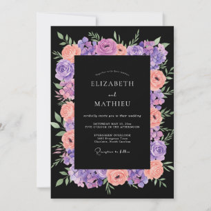 Violet Peach Ranunculus Eucalyptus Wedding Invitation