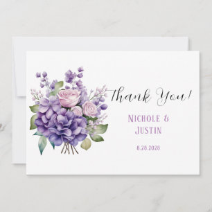 Violet Peony And Roses Wedding Thank You Cards