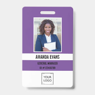 Violet   Photo Employee Logo or QR CODE Security Badge