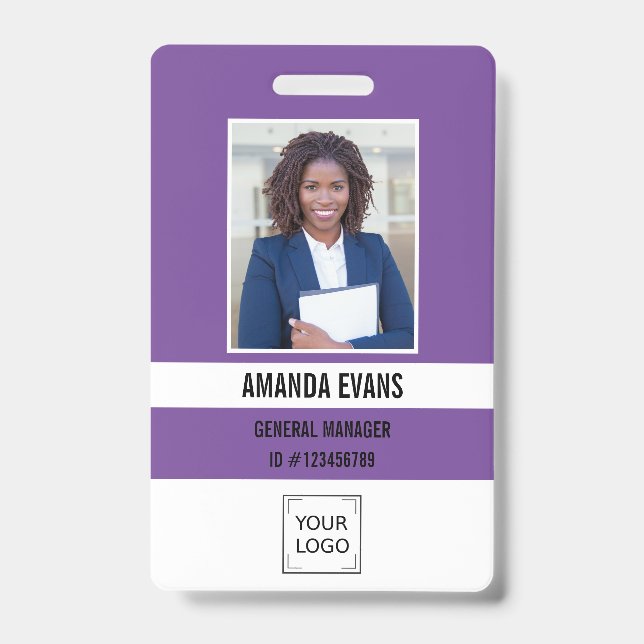 Violet | Photo Employee Logo or QR CODE Security Badge (Front)