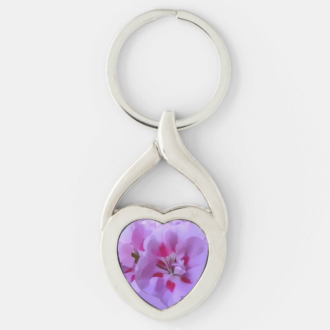 Violet Pink Abstract Hibiscus Flower Keychain (Front)
