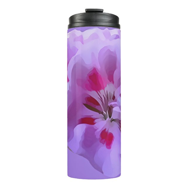 Violet Pink Abstract Hibiscus Flower Thermal Tumbler (Front)