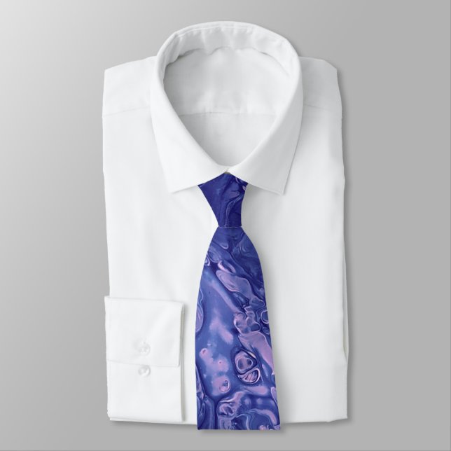 Violet Pink Acrylic Pouring Abstract Fluid Art  Tie (Tied)