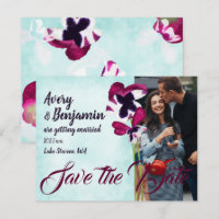 Violet Pink Aqua Turquoise Pansies Save the Date