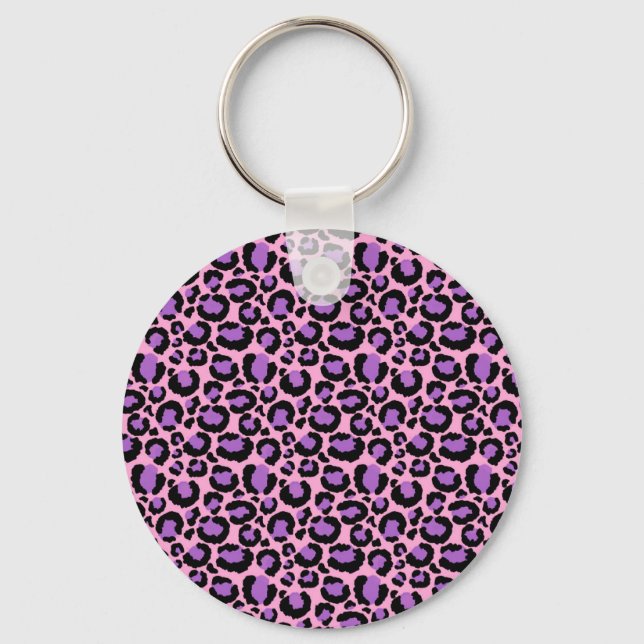 Violet Pink Cheetah Leopard Pattern Animal Lover Keychain (Front)