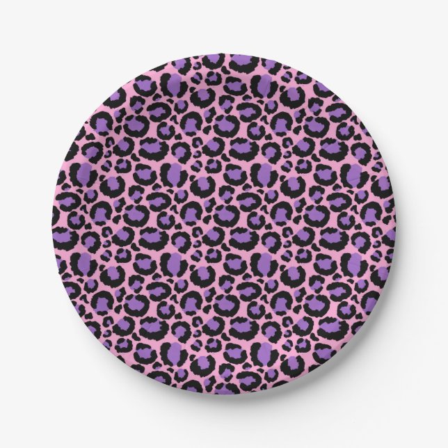 Violet Pink Cheetah Leopard Pattern Animal Lover Paper Plate (Front)