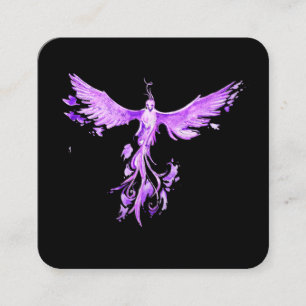 *~*  VIOLET PINK Feathers Phoenix Rising on Black Square Business Card