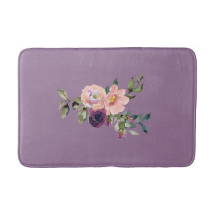 Violet Pink Lavender Roses Floral Bath Mat