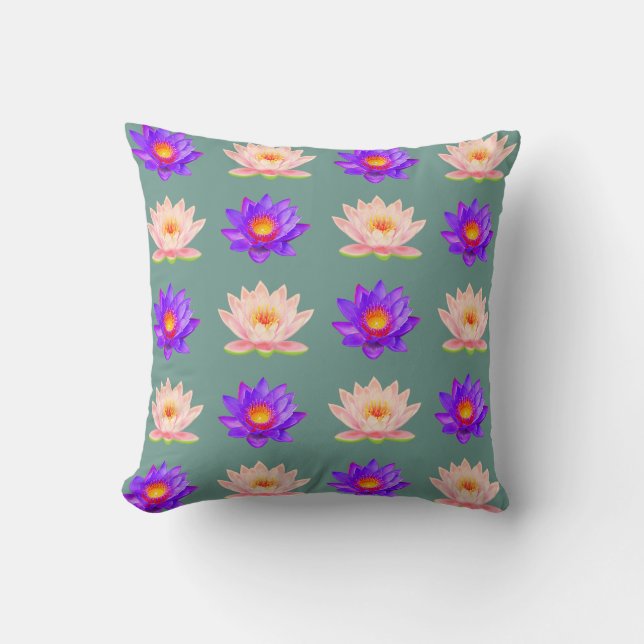 Violet & Pink Lotus Flowers Throw Pillow (Front)