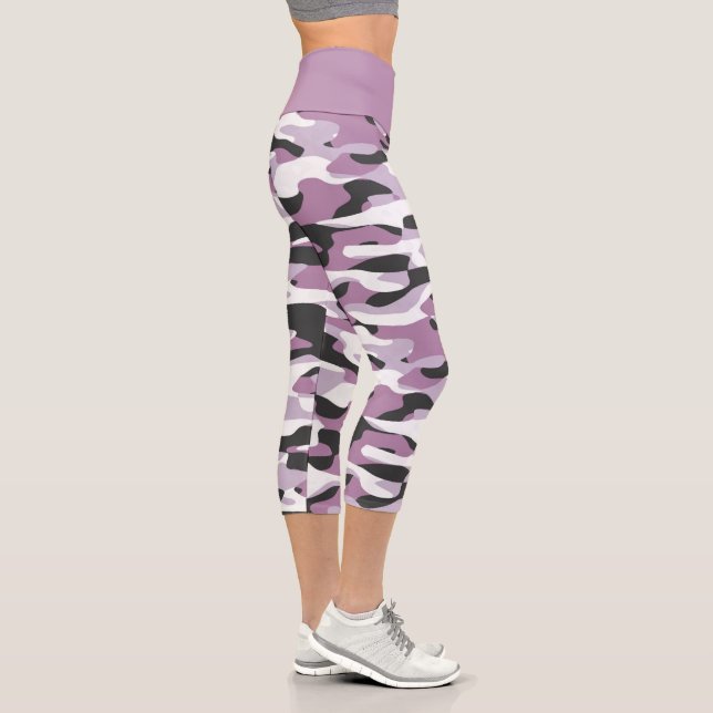 Violet Pink Purple Grey White Camouflage Pattern Capri Leggings (Right)