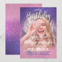 Violet Pink Triple Glitter Ombre Photo Birthday