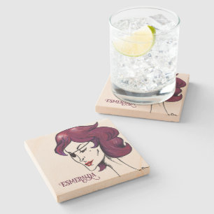 Violet Pirate Lady Purple Hair Woman Drawing Art Stone Coaster